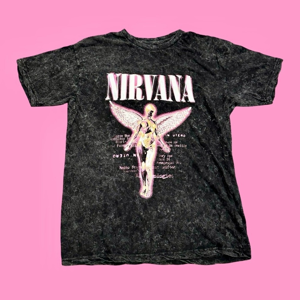 Nirvana T-Shirt In Utero Graphic Tee Black Mineral Wash Y2K Grunge Adult Large
